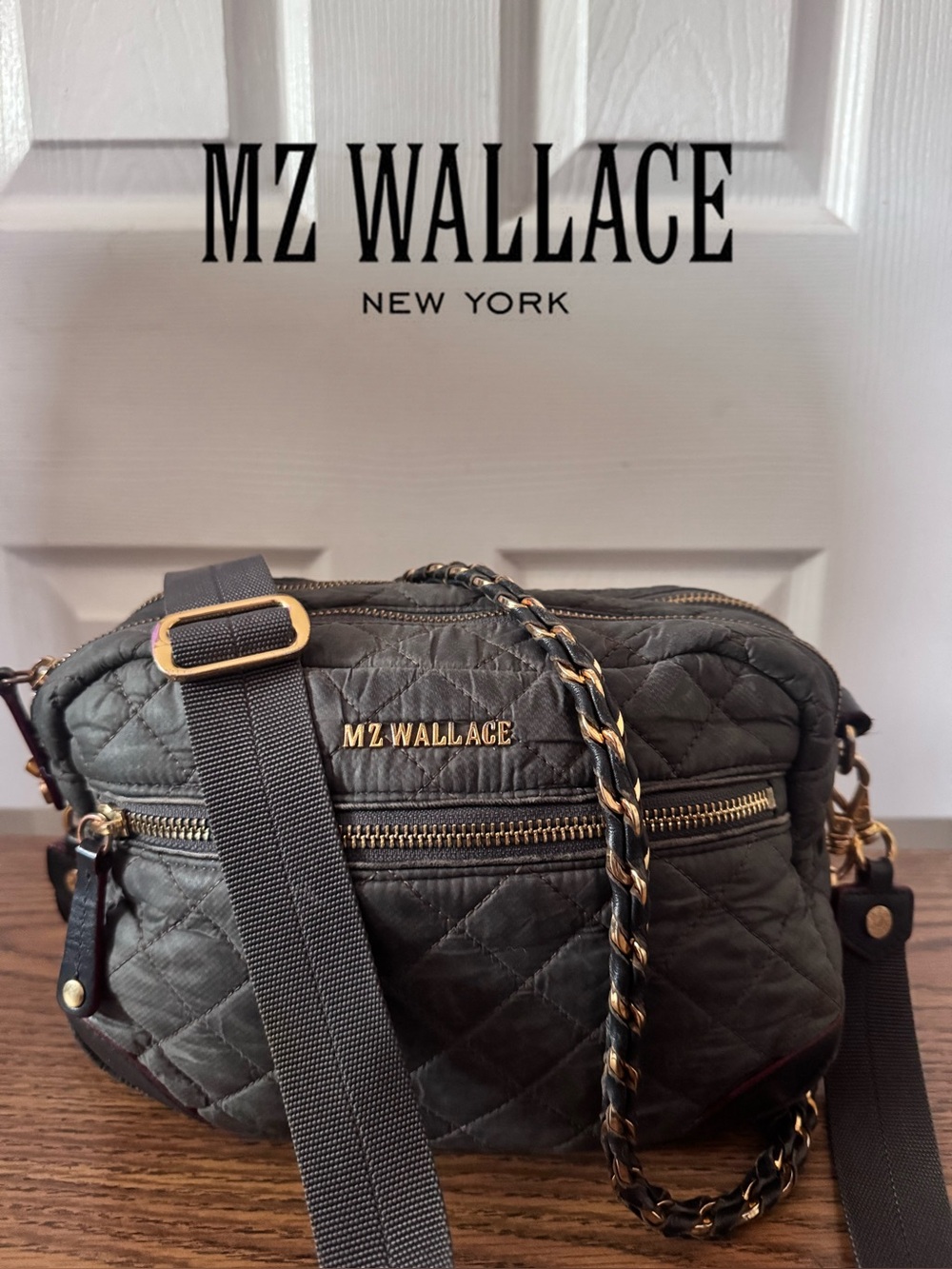 MZ Wallace Quilted Crossbody Bag in Olive Gray